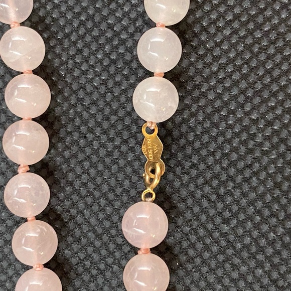 14k Hong Kong WW Rose Quartz Beaded Heart Pendant Necklace - Picture 7 of 14